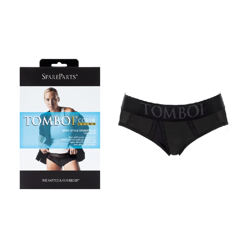 Cordless pleasure toy-SpareParts Tomboi Cover Brief Style Underwear Harness Nylon Black/Black L