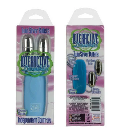 vibrating plug for anal play accessories-lubricant for carousel gears-Interactive Double Twin Silver Bullets - Blue