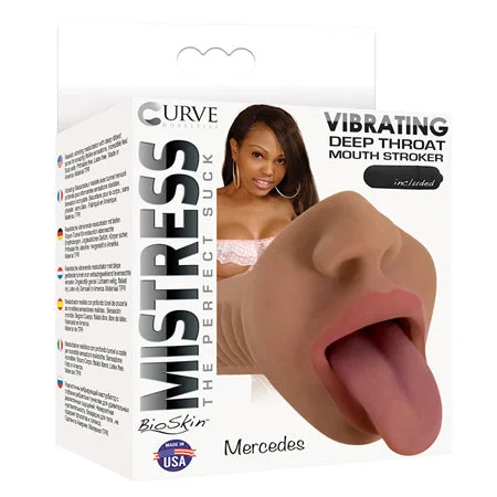 Flexible gadget sleeve-Curve Toys Mistress Perfect Suck Mercedes Vibrating Deep Throat Mouth Stroker Brown