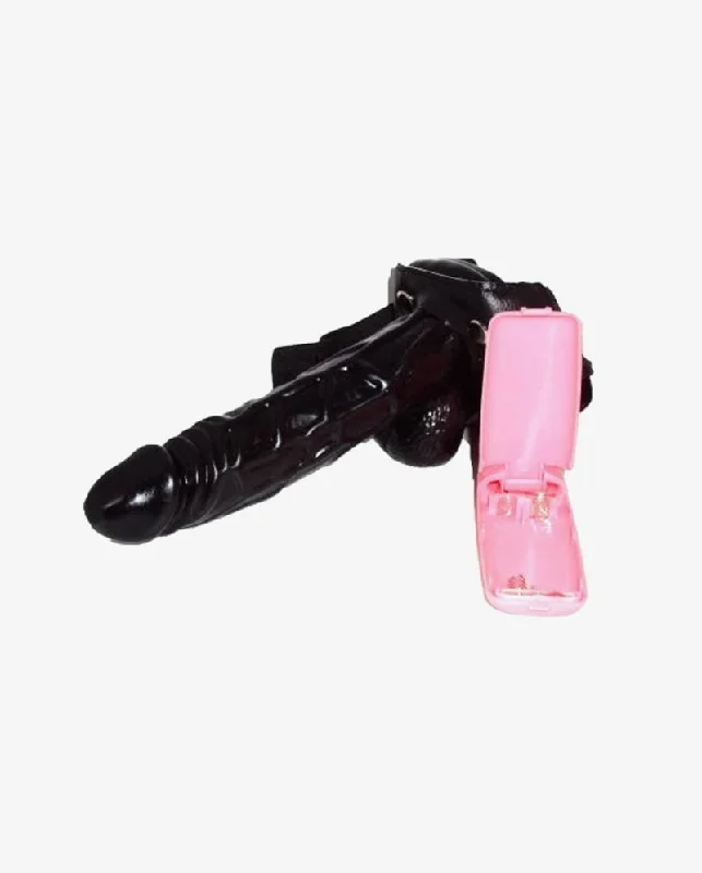 See-through dildo-BLACK HOLLOW STRAP ON DILDO WITH VIBRATION FOR MEN