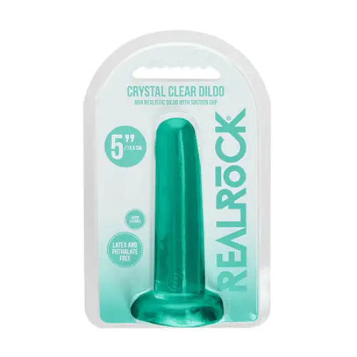 Nebula dildo-RealRock Crystal Clear Non-Realistic 5 in. Straight Dildo With Suction Cup Turquoise