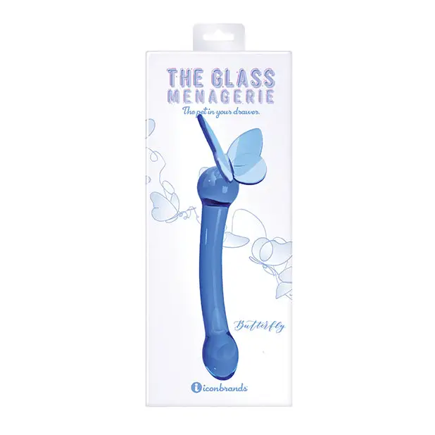 Variable-speed dildo-Glass Menagerie Butterfly Glass G Spot Dildo - Dark Blue