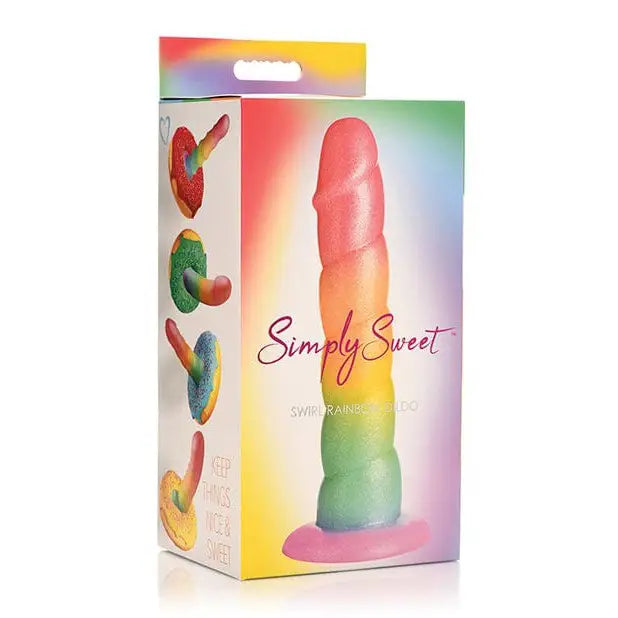 taupe dildo-Simply Sweet Swirl Silicone Dildo 6.5in Rainbow