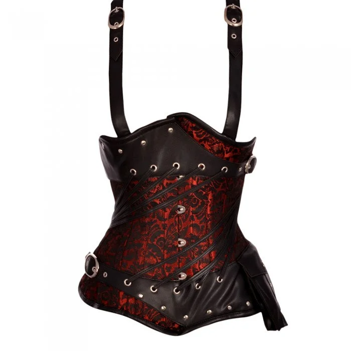 corset for gothic texture-Aiken Red Gothic Underbust Corset With Straps