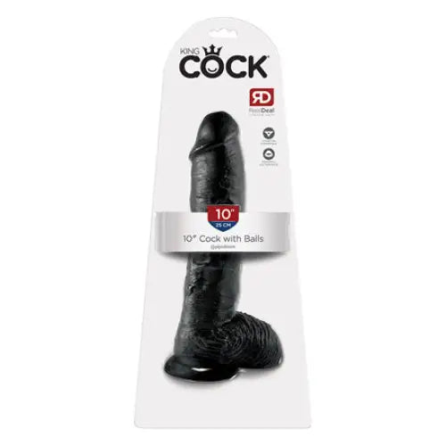 Cherry dildo-Pipedream King Cock 10 in. Cock With Balls Realistic Suction Cup Dildo Black