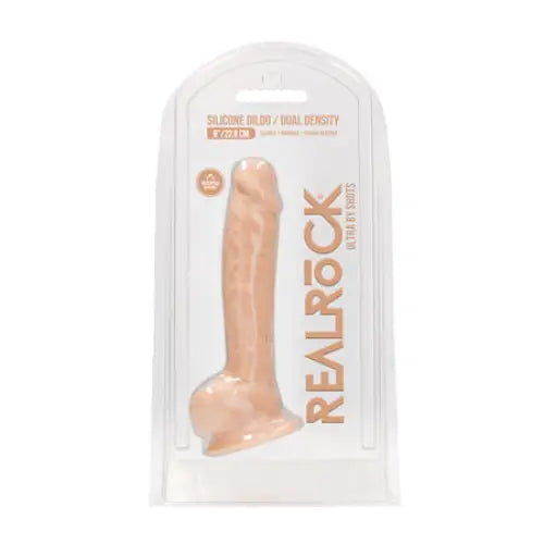 Micro dildo-RealRock Ultra Realistic Dual Density Silicone 9 in. Bendable Dildo With Balls Beige