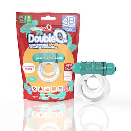 Rechargeable gadget toy-Screaming O 4B DoubleO 6 Vibrating Double Cockring Kiwi