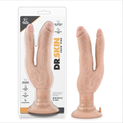 Polished-metal dildo-Blush Dr. Skin Cock Vibes Double Vibe Dual Entry Vibrating Dildo with Suction Cup Beige