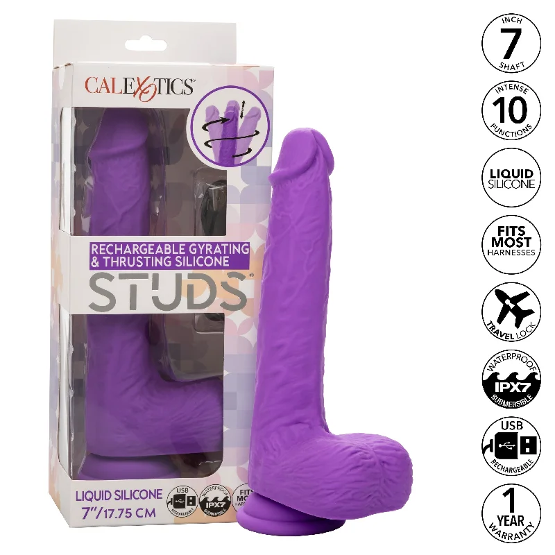 Ghost dildo-California Exotics - Rechargeable Gyrating and Thrusting Silicone Studs Realistic Dildo with Balls 9.5" (Purple)