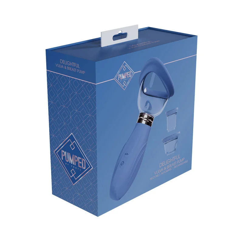 Rechargeable stroking masturbator-Pumped Delightful Automatic Rechargeable Vulva & Breast Pump Blue