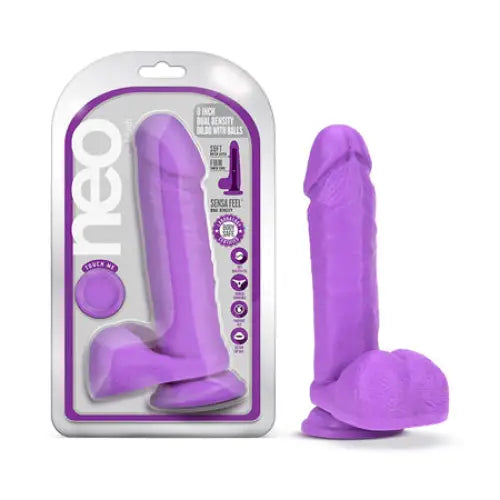 Velvet-touch dildo-Blush Neo 8 in. Dual Density Dildo with Balls & Suction Cup Neon Purple