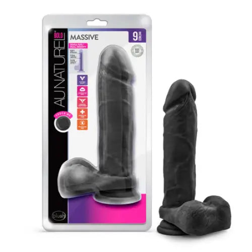 Simple dildo-Blush Au Naturel Bold Massive 9 in. Posable Dual Density Dildo with Balls & Suction Cup Black