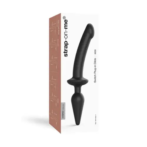 Harness-compatible dildo-Strap-On-Me Hybrid Collection Switch Plug-In Realistic Dildo Dual-Ended Black L