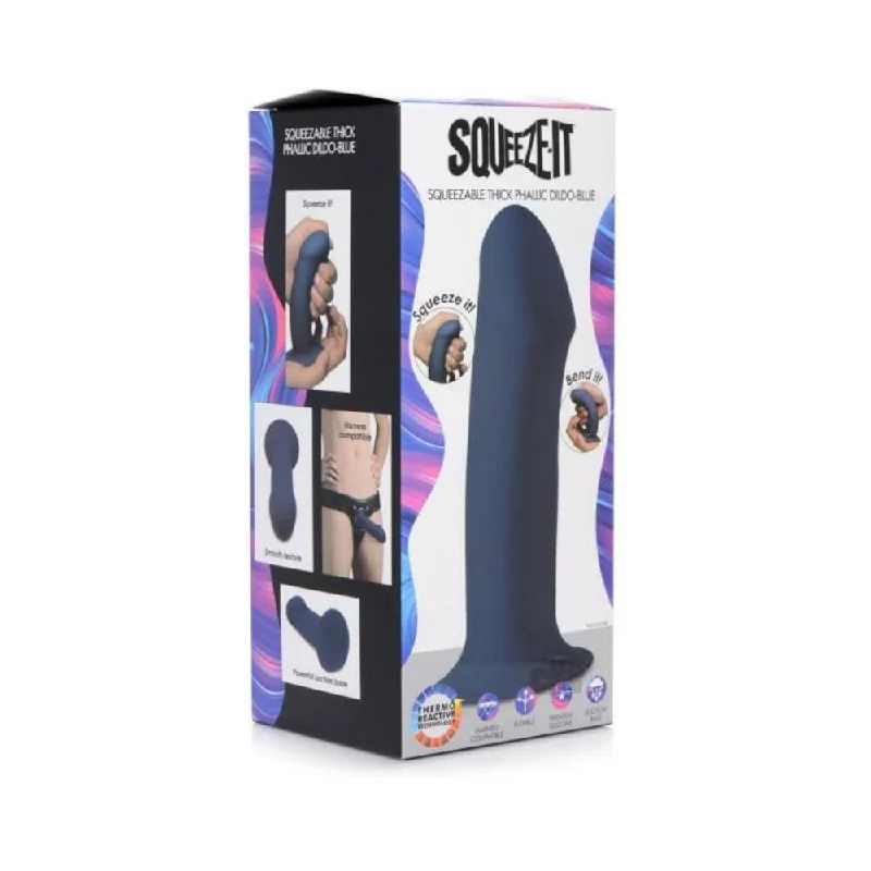 Off-brand dildo-Squeezable Thick Phallic Dildo - Blue