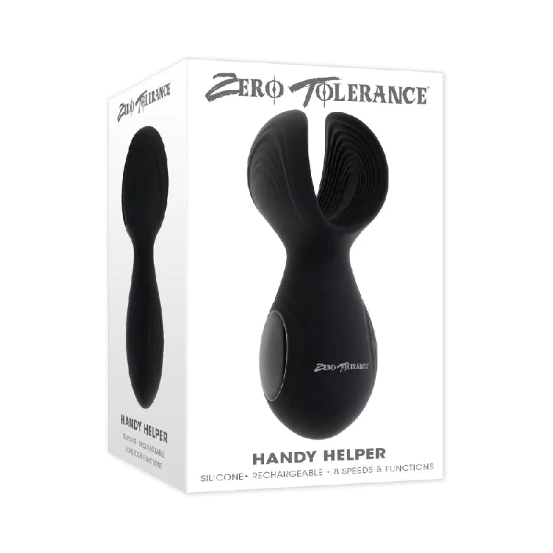 Durable pleasure sleeve-Zero Tolerance Handy Helper Rechargeable Vibrating Stroker Silicone Black