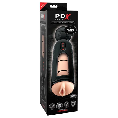 Bluetooth stroking device-PDX Elite Vibrating Mega Milker Rechargeable Stroker With Hands-Free Suction Cup Beige/Black