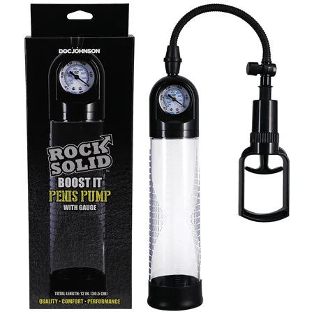 Innovative pleasure device-Rock Solid Boost It Penis Pump with Gauge Black/Clear