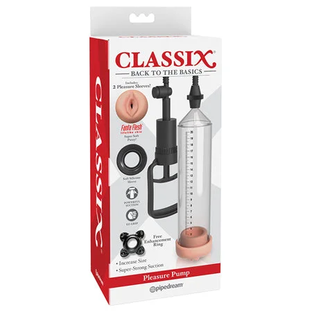 Lightweight pleasure device-Pipedream Classix Pleasure Pump With Interchangeable Sleeves Clear/Beige/Black