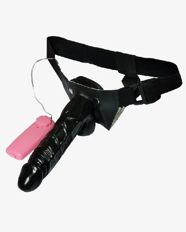 Cyberpunk dildo-SOLID STRAP ON DILDO WITH VIBRATION BLACK