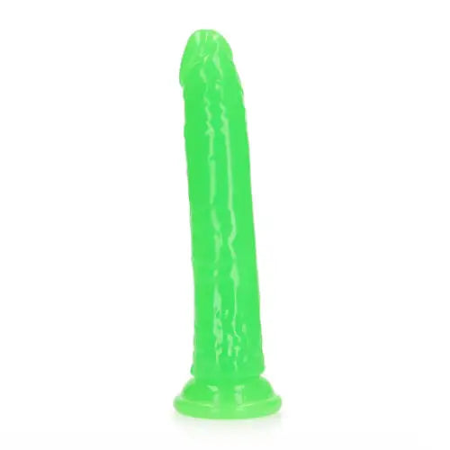 Dark-themed dildo-RealRock Glow in the Dark Slim 9 in. Dildo Neon Green