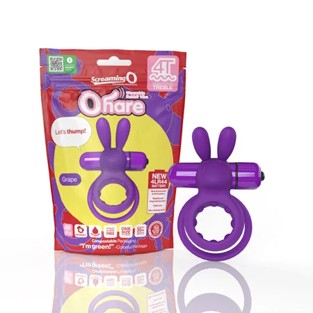 Innovative stroking sleeve-Screaming O 4T Ohare Vibrating Rabbit Double Cockring Grape