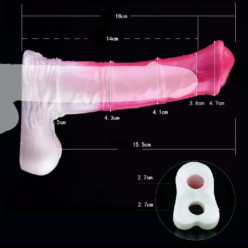 Hand-carved dildo-Extender Silicone Sheath Stretchable Colorful Hollow Dildo