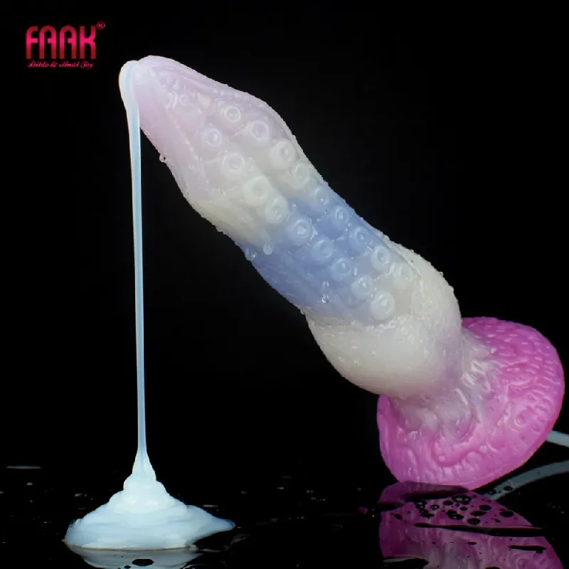 Adventure-themed dildo-FAAK Fantasy Ejaculation Animal Dildo With Suction Cup Squirting Penis Spray Liquid Silicone Colorful Sex Toys For Men Women