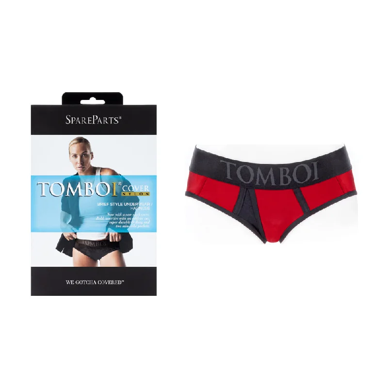 Comfortable stroking masturbator-SpareParts Tomboi Cover Brief Style Underwear Harness Nylon Red/Black L