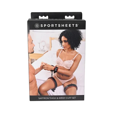 Rechargeable male device-Sportsheets Saffron Adjustable Thigh & Wrist Cuff Set