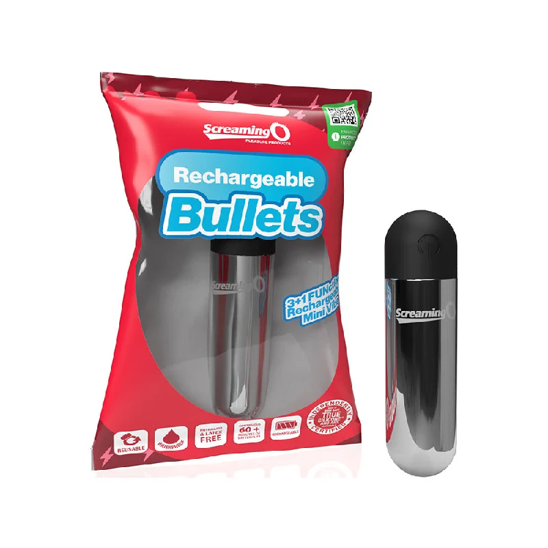 Battery stroking toy-Screaming O Rechargeable Bullets Silver