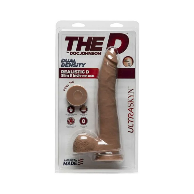 Team dildo-The D Realistic D 9 inches Slim Dildo with Balls Tan