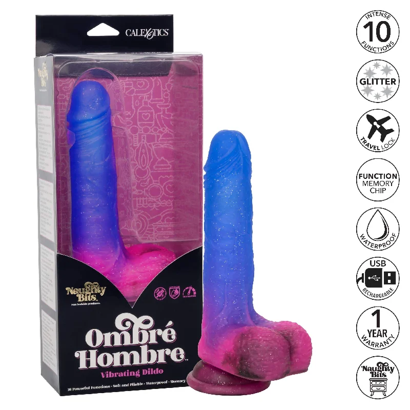 taupe dildo-California Exotics - Naughty Bits Ombre Hombre Vibrating Dildo (Purple)