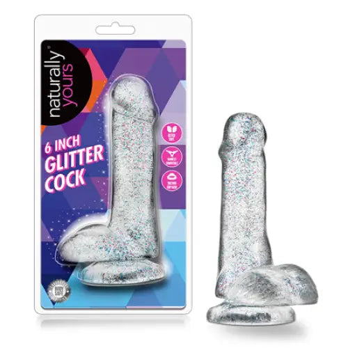 Core-filled dildo-Blush Naturally Yours 6 in. Glitter Cock Realistic Dildo with Balls & Suction Cup Sparkling Clear