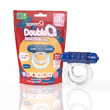 Mini stroking toy-Screaming O 4T DoubleO 6 Vibrating Double Cockring Blueberry