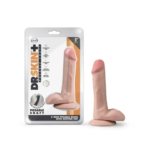 Swirly-pattern dildo-Blush Dr. Skin Plus Realistic 6 in. Triple Density Posable Dildo with Balls & Suction Cup Beige