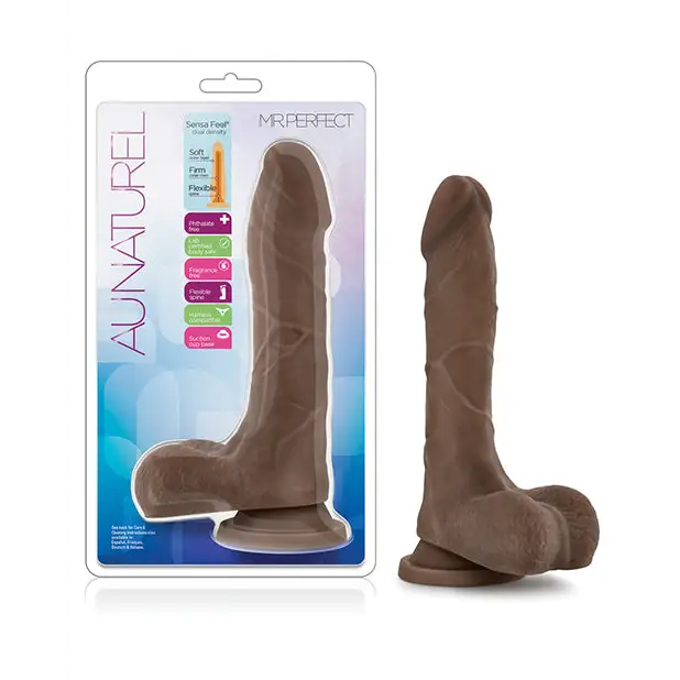 Autographed dildo-Blush Au Naturel Mister Perfect 8.5 in. Posable Dual Density Dildo with Balls & Suction Cup Brown