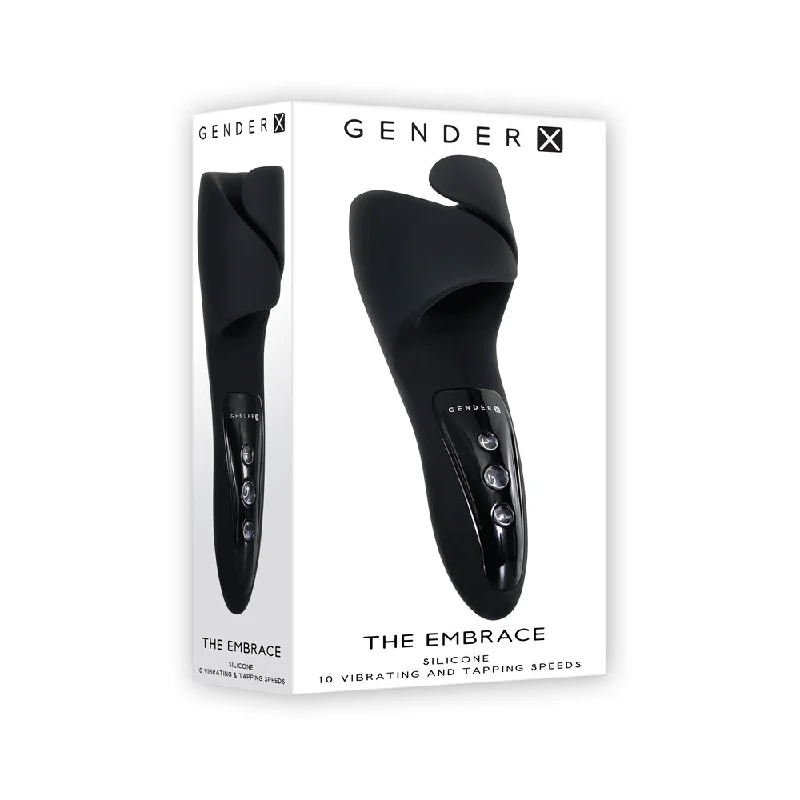 Dual stimulation sleeve-Gender X The Embrace Rechargeable Vibrating Pulsing Silicone Masturbator Black