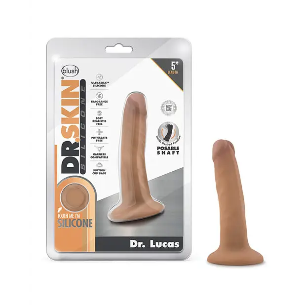 Furry dildo-Blush Dr. Skin Silicone Dr. Lucas Realistic 5 in. Posable Dildo with Suction Cup Beige