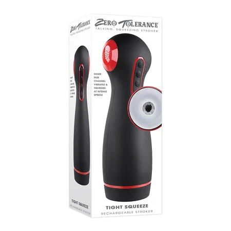 Strong masturbator motor-Zero Tolerance Tight Squeeze Rechargeable Vibrating Squeezing Talking Stroker TPE Black/Red