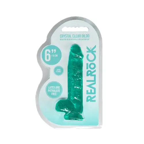 Jungle dildo-RealRock Crystal Clear Realistic 6 in. Dildo With Balls and Suction Cup Turquoise