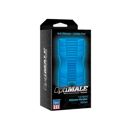 Advanced pleasure sleeve-OptiMALE TRUSKYN Silicone Stroker Ribbed Blue