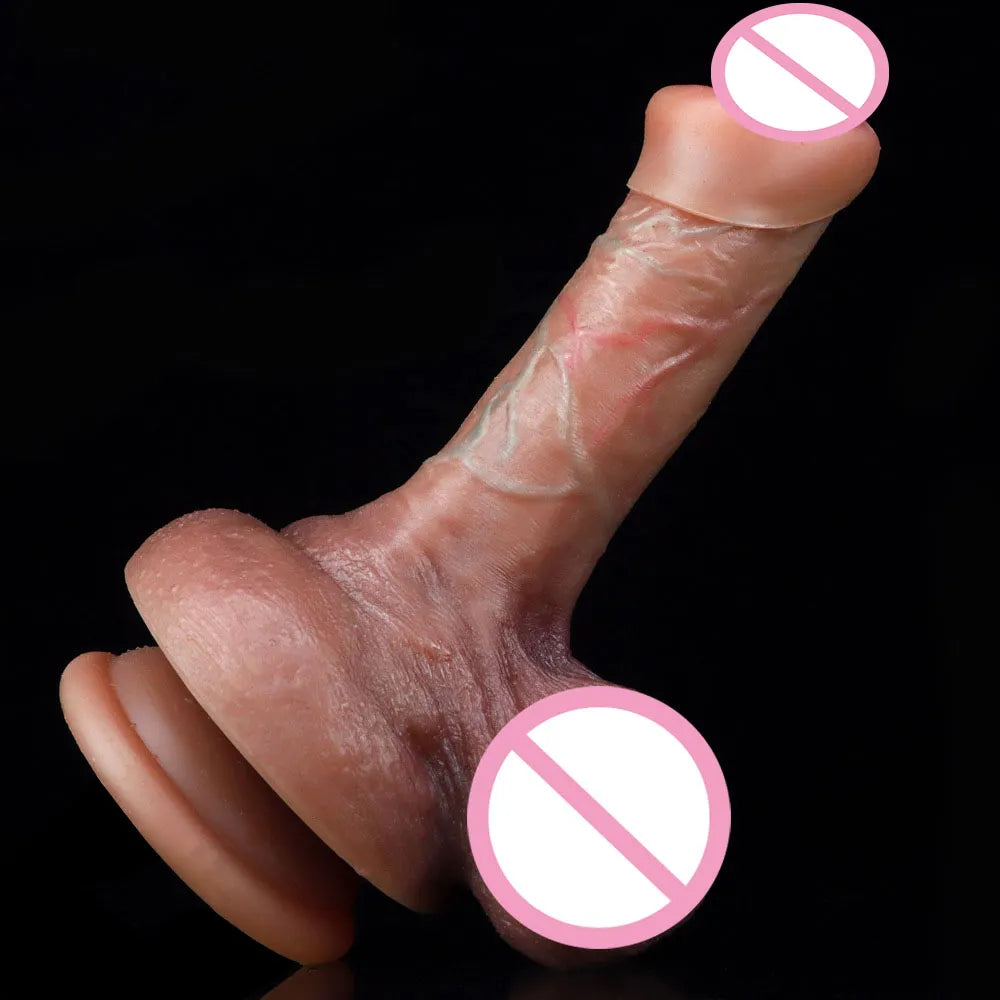 Rose-tone dildo-Realistic Dildo Double Foreskin Thick Glans Penis Strong Suction Cup Prostate Massager Lesbian Strap on Dildo Sex Toys for Women