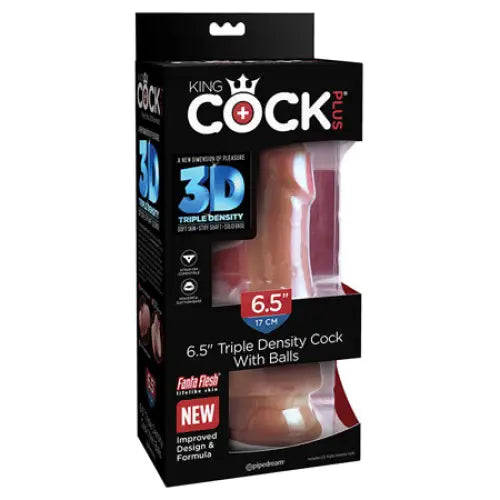 Salmon dildo-Pipedream King Cock Plus 6.5 in. Triple Density Cock With Balls Realistic Suction Cup Dildo Tan