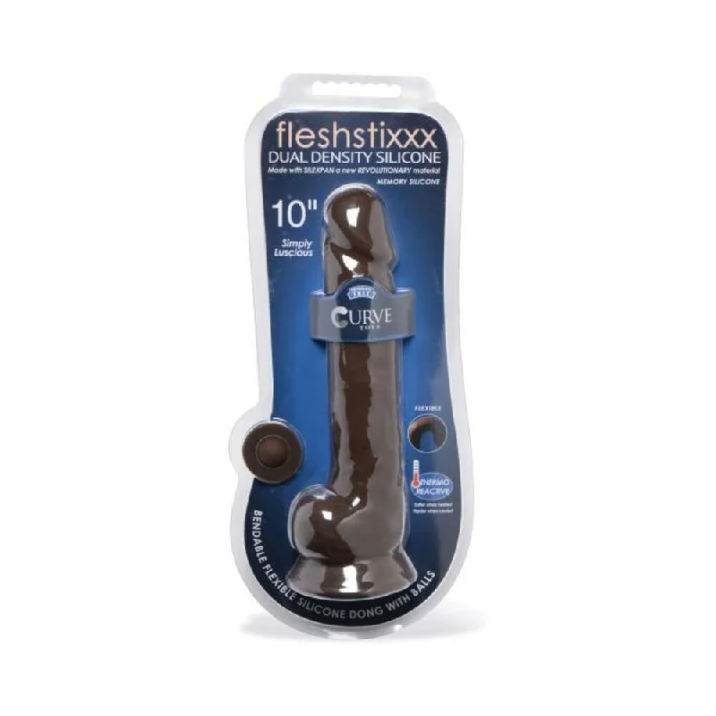 Gem-topped dildo-Curve Novelties Fleshstixxx 10" Dildo W/balls - Chocolate