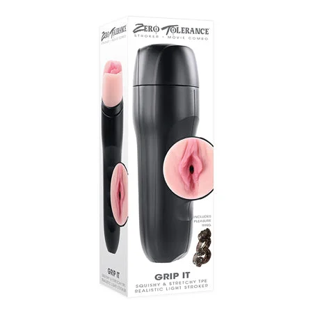 Battery gadget toy-Zero Tolerance Grip It Realistic Vagina Stroker with Movie Download Beige