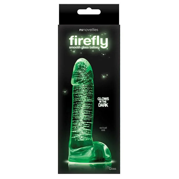 Elaborate dildo-NS Novelties - Firefly Glow in the Dark Smooth Glass Ballsey Dildo 4" (Clear)