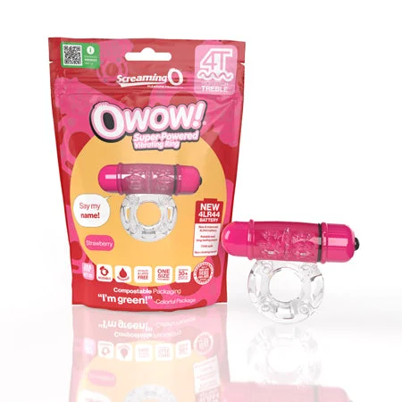 Adjustable pleasure sleeve-Screaming O 4T OWow Vibrating Cockring Strawberry