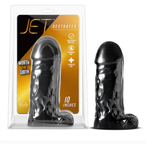 Ultra-tall dildo-Blush Jet Destroyer Realistic 10 in. Dildo with Balls Carbon Metallic Black