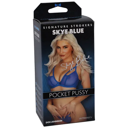 Sleek stroking sleeve-Signature Strokers Skye Blue ULTRASKYN Pocket Pussy Beige