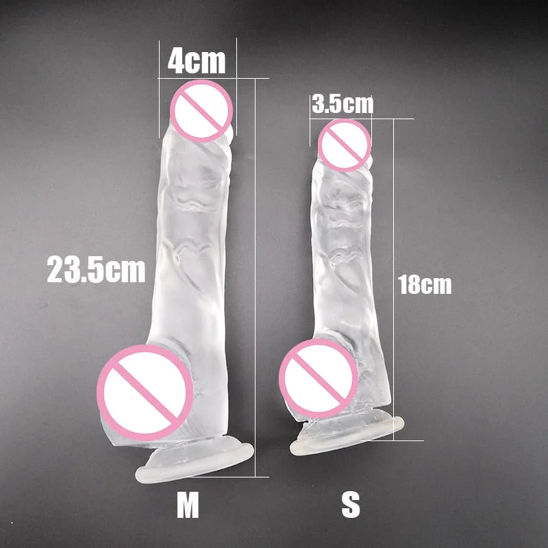 Light-up dildo-M-050 New Arrival Highly Transparent 23.5CM 18.5CM Dildo With Suction Cup Fake Penis Sex Toy For Women